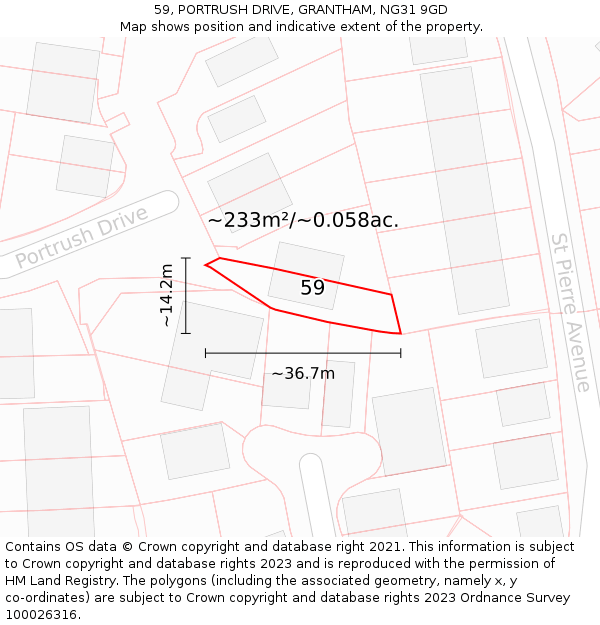 59, PORTRUSH DRIVE, GRANTHAM, NG31 9GD: Plot and title map