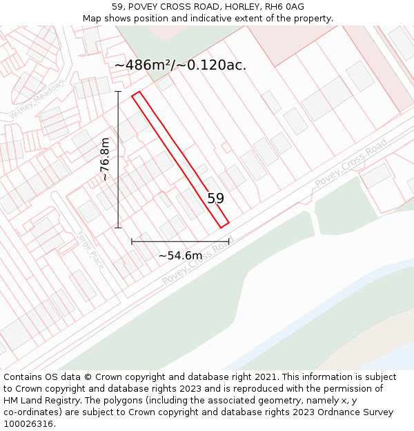 59, POVEY CROSS ROAD, HORLEY, RH6 0AG: Plot and title map
