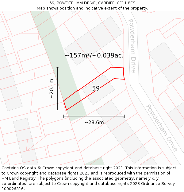 59, POWDERHAM DRIVE, CARDIFF, CF11 8ES: Plot and title map