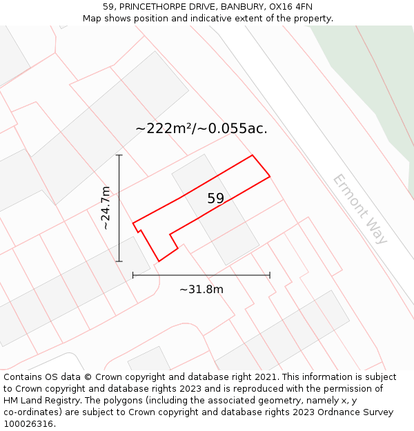 59, PRINCETHORPE DRIVE, BANBURY, OX16 4FN: Plot and title map