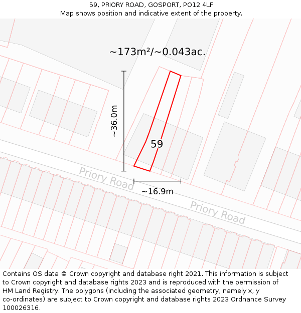 59, PRIORY ROAD, GOSPORT, PO12 4LF: Plot and title map