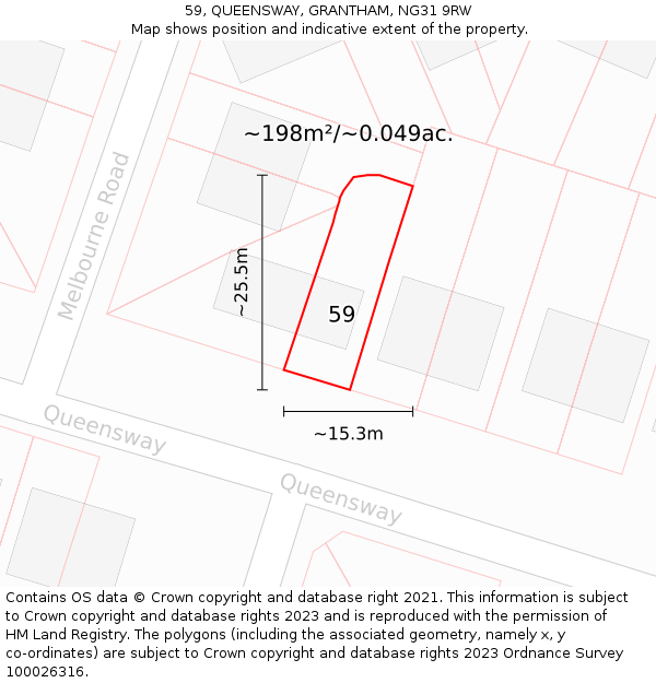 59, QUEENSWAY, GRANTHAM, NG31 9RW: Plot and title map