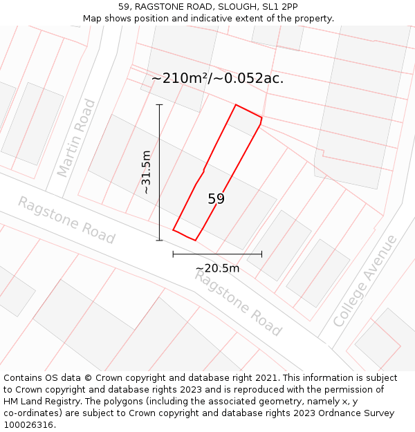 59, RAGSTONE ROAD, SLOUGH, SL1 2PP: Plot and title map