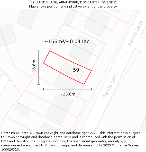 59, RANDS LANE, ARMTHORPE, DONCASTER, DN3 3DZ: Plot and title map