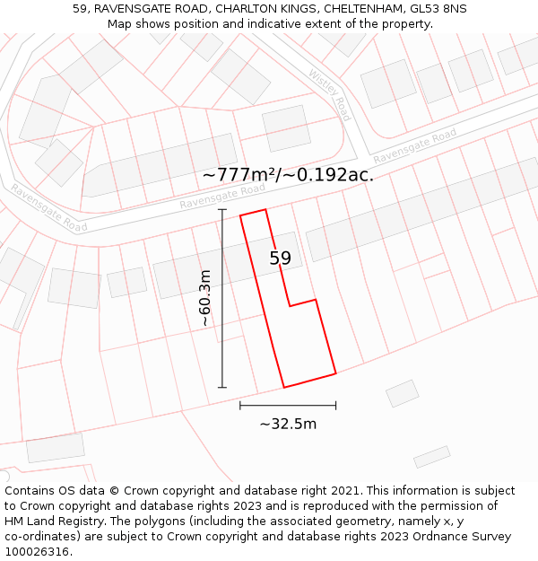 59, RAVENSGATE ROAD, CHARLTON KINGS, CHELTENHAM, GL53 8NS: Plot and title map