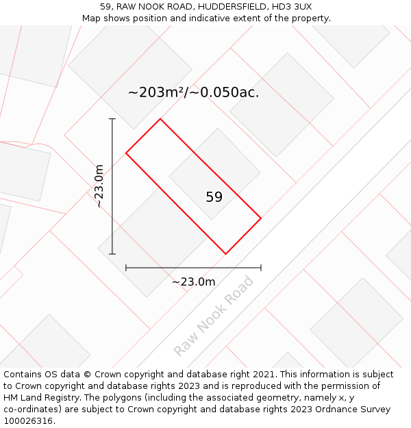 59, RAW NOOK ROAD, HUDDERSFIELD, HD3 3UX: Plot and title map