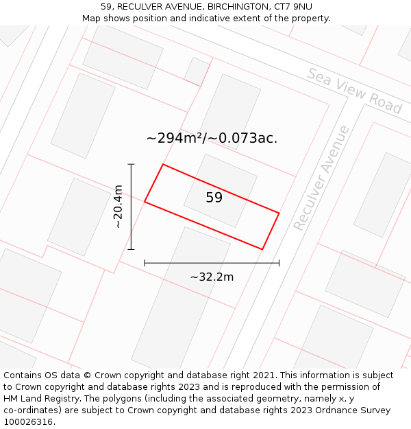 59, RECULVER AVENUE, BIRCHINGTON, CT7 9NU: Plot and title map