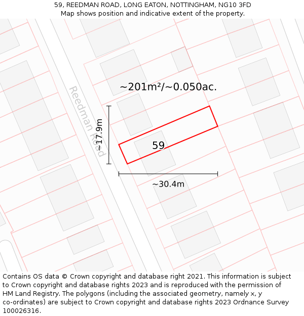 59, REEDMAN ROAD, LONG EATON, NOTTINGHAM, NG10 3FD: Plot and title map