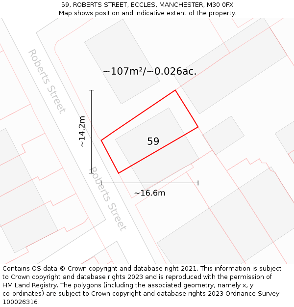 59, ROBERTS STREET, ECCLES, MANCHESTER, M30 0FX: Plot and title map