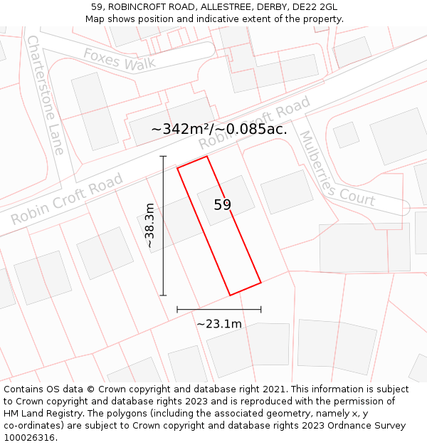 59, ROBINCROFT ROAD, ALLESTREE, DERBY, DE22 2GL: Plot and title map