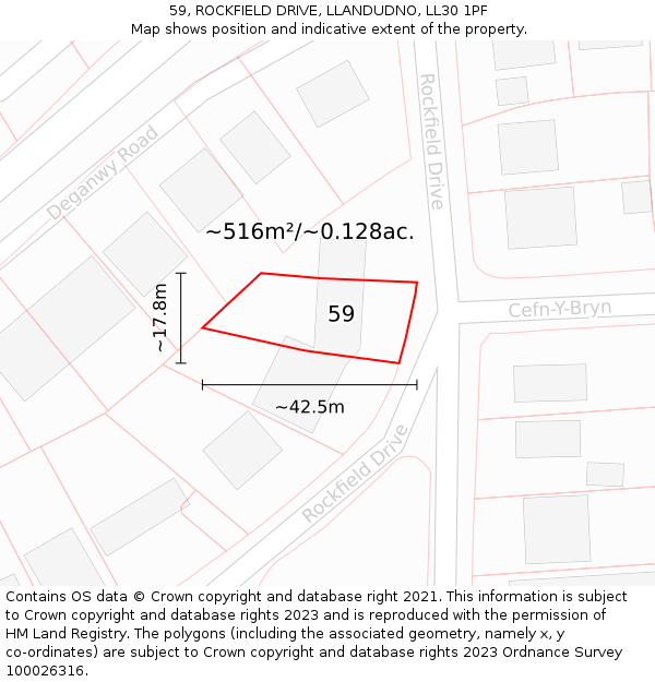 59, ROCKFIELD DRIVE, LLANDUDNO, LL30 1PF: Plot and title map