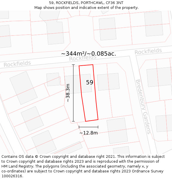 59, ROCKFIELDS, PORTHCAWL, CF36 3NT: Plot and title map