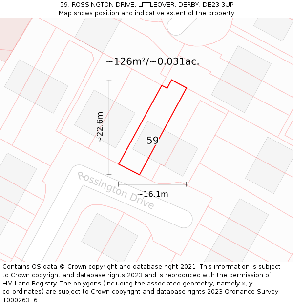 59, ROSSINGTON DRIVE, LITTLEOVER, DERBY, DE23 3UP: Plot and title map