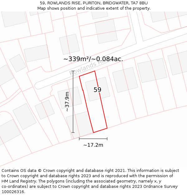 59, ROWLANDS RISE, PURITON, BRIDGWATER, TA7 8BU: Plot and title map