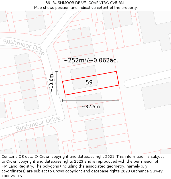 59, RUSHMOOR DRIVE, COVENTRY, CV5 8NL: Plot and title map