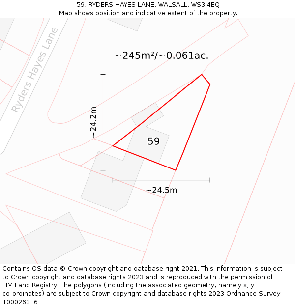 59, RYDERS HAYES LANE, WALSALL, WS3 4EQ: Plot and title map