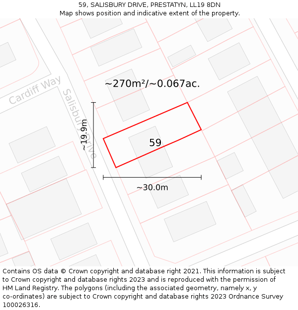 59, SALISBURY DRIVE, PRESTATYN, LL19 8DN: Plot and title map