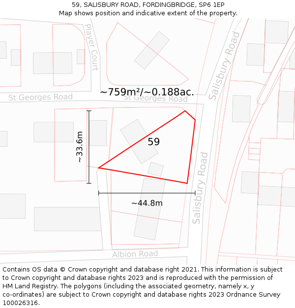 59, SALISBURY ROAD, FORDINGBRIDGE, SP6 1EP: Plot and title map