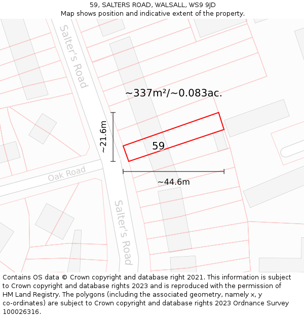 59, SALTERS ROAD, WALSALL, WS9 9JD: Plot and title map