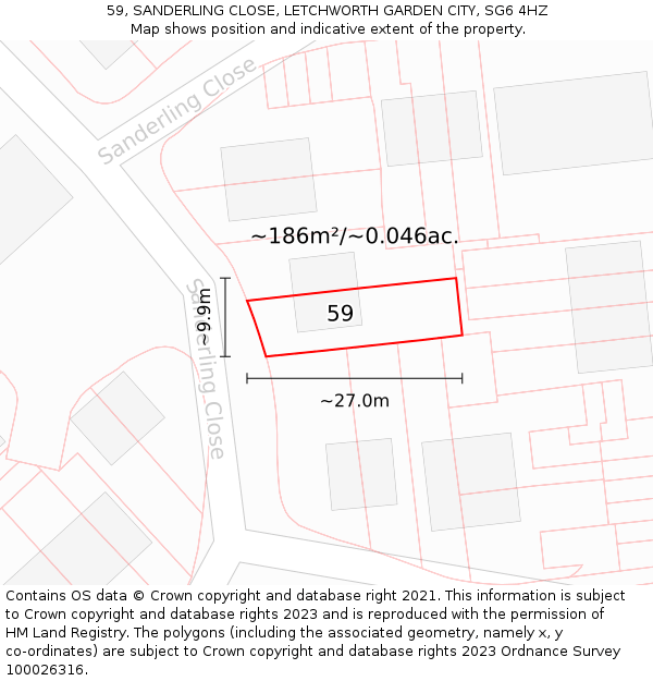 59, SANDERLING CLOSE, LETCHWORTH GARDEN CITY, SG6 4HZ: Plot and title map