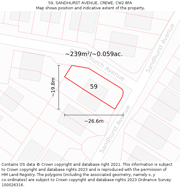 59, SANDHURST AVENUE, CREWE, CW2 8FA: Plot and title map