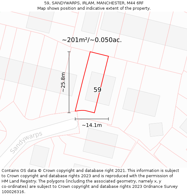 59, SANDYWARPS, IRLAM, MANCHESTER, M44 6RF: Plot and title map