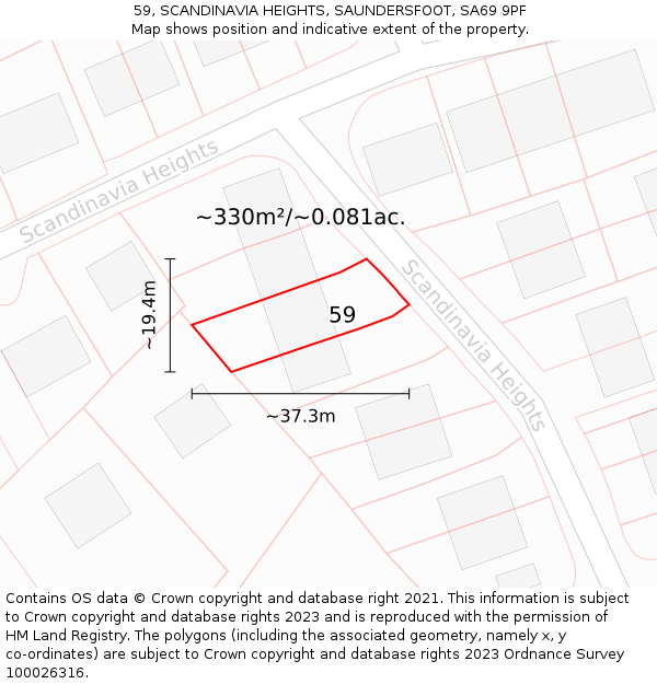 59, SCANDINAVIA HEIGHTS, SAUNDERSFOOT, SA69 9PF: Plot and title map