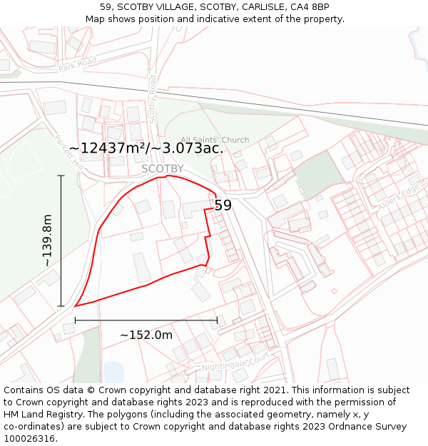 59, SCOTBY VILLAGE, SCOTBY, CARLISLE, CA4 8BP: Plot and title map