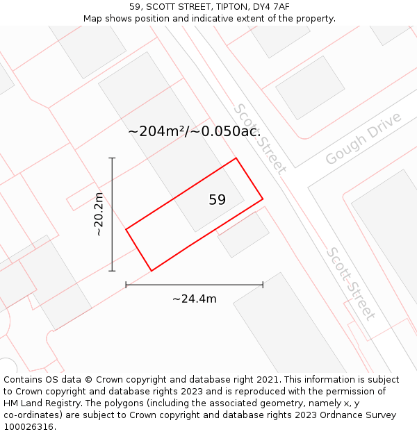59, SCOTT STREET, TIPTON, DY4 7AF: Plot and title map