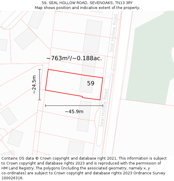 59, SEAL HOLLOW ROAD, SEVENOAKS, TN13 3RY: Plot and title map