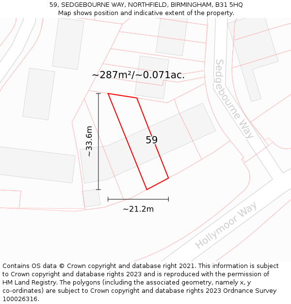 59, SEDGEBOURNE WAY, NORTHFIELD, BIRMINGHAM, B31 5HQ: Plot and title map