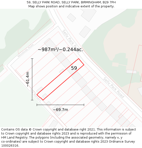 59, SELLY PARK ROAD, SELLY PARK, BIRMINGHAM, B29 7PH: Plot and title map