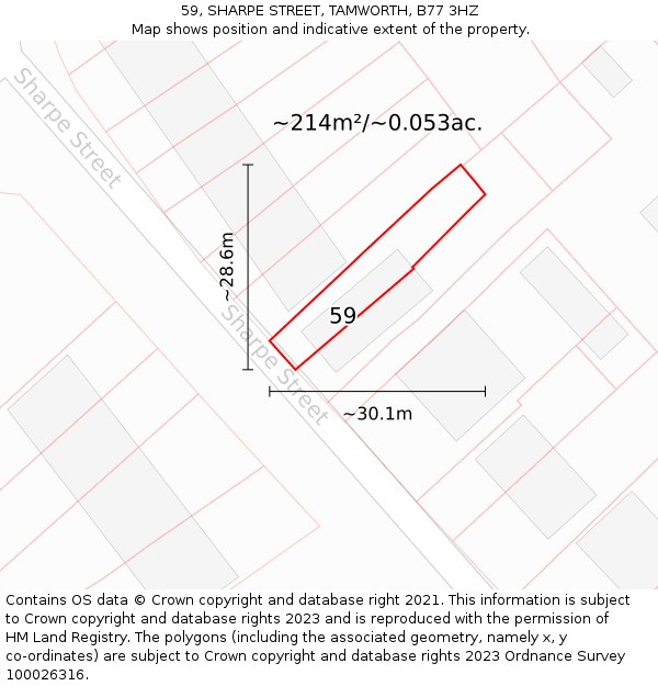 59, SHARPE STREET, TAMWORTH, B77 3HZ: Plot and title map