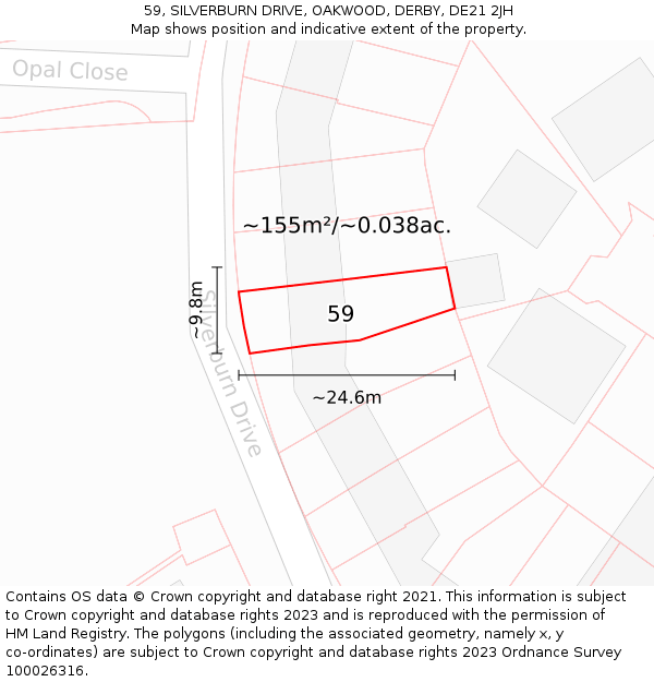 59, SILVERBURN DRIVE, OAKWOOD, DERBY, DE21 2JH: Plot and title map