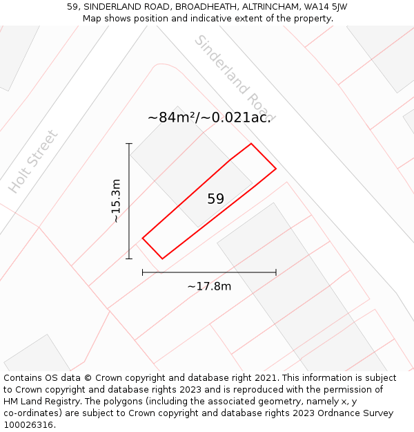 59, SINDERLAND ROAD, BROADHEATH, ALTRINCHAM, WA14 5JW: Plot and title map