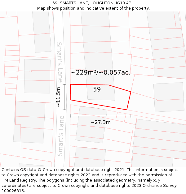 59, SMARTS LANE, LOUGHTON, IG10 4BU: Plot and title map