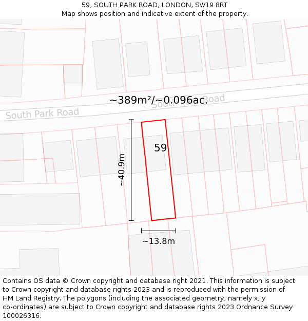 59, SOUTH PARK ROAD, LONDON, SW19 8RT: Plot and title map