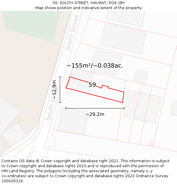 59, SOUTH STREET, HAVANT, PO9 1BY: Plot and title map