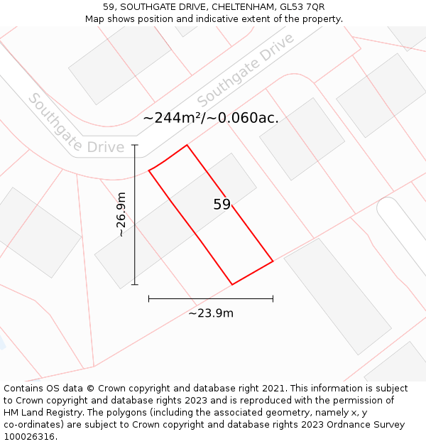 59, SOUTHGATE DRIVE, CHELTENHAM, GL53 7QR: Plot and title map