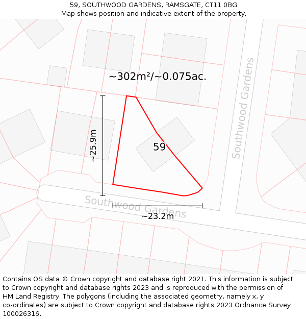 59, SOUTHWOOD GARDENS, RAMSGATE, CT11 0BG: Plot and title map