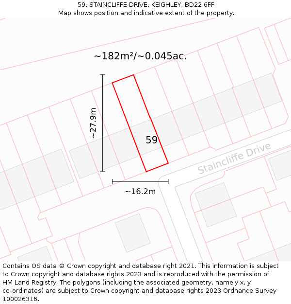 59, STAINCLIFFE DRIVE, KEIGHLEY, BD22 6FF: Plot and title map