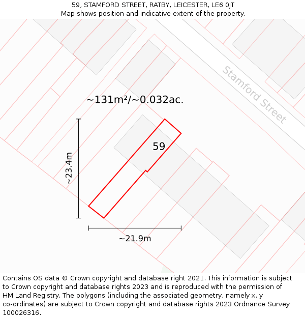 59, STAMFORD STREET, RATBY, LEICESTER, LE6 0JT: Plot and title map