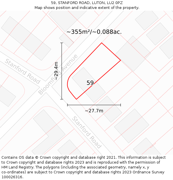 59, STANFORD ROAD, LUTON, LU2 0PZ: Plot and title map