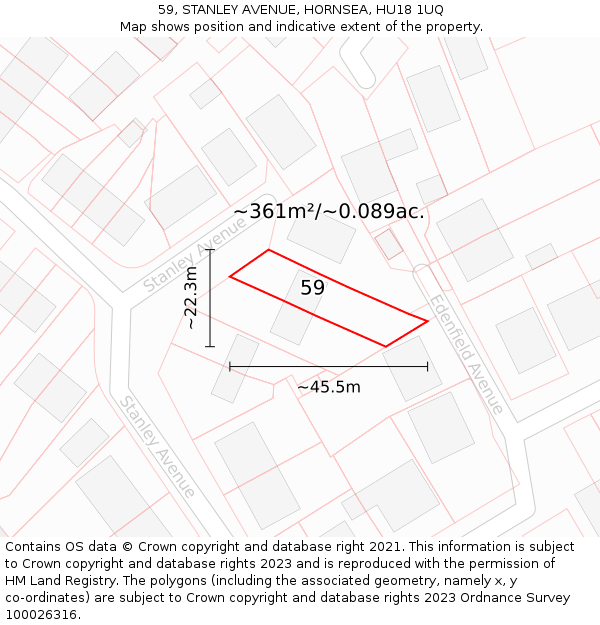 59, STANLEY AVENUE, HORNSEA, HU18 1UQ: Plot and title map