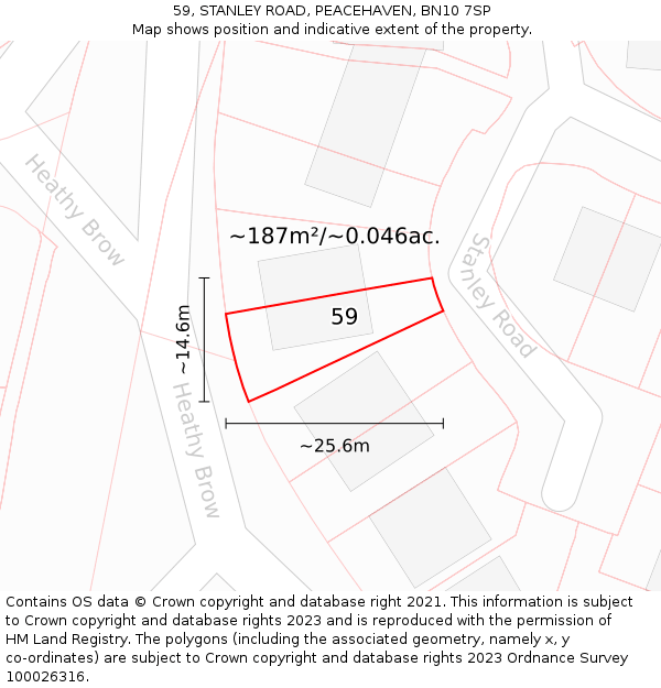 59, STANLEY ROAD, PEACEHAVEN, BN10 7SP: Plot and title map