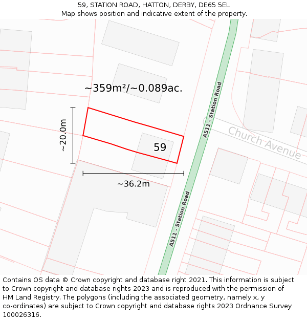 59, STATION ROAD, HATTON, DERBY, DE65 5EL: Plot and title map