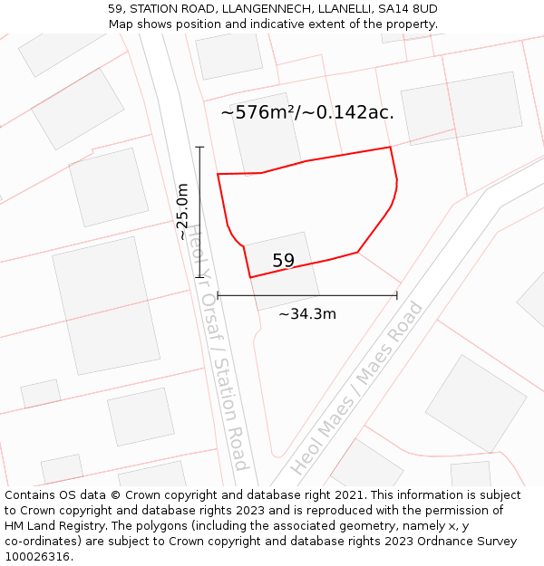 59, STATION ROAD, LLANGENNECH, LLANELLI, SA14 8UD: Plot and title map