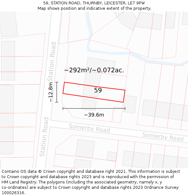 59, STATION ROAD, THURNBY, LEICESTER, LE7 9PW: Plot and title map