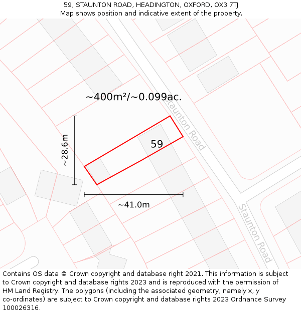 59, STAUNTON ROAD, HEADINGTON, OXFORD, OX3 7TJ: Plot and title map