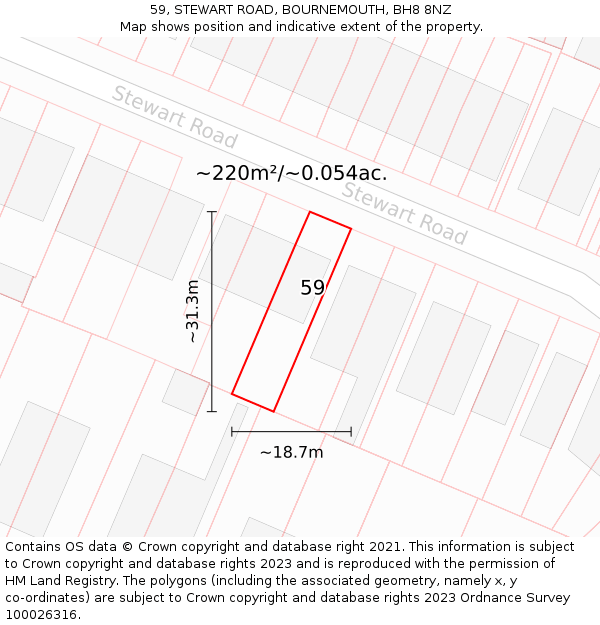 59, STEWART ROAD, BOURNEMOUTH, BH8 8NZ: Plot and title map